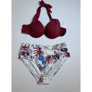 CUPSHE Bikini Set for Women Two Piece Swimsuits‎ High Waist Floral Print Sz XL